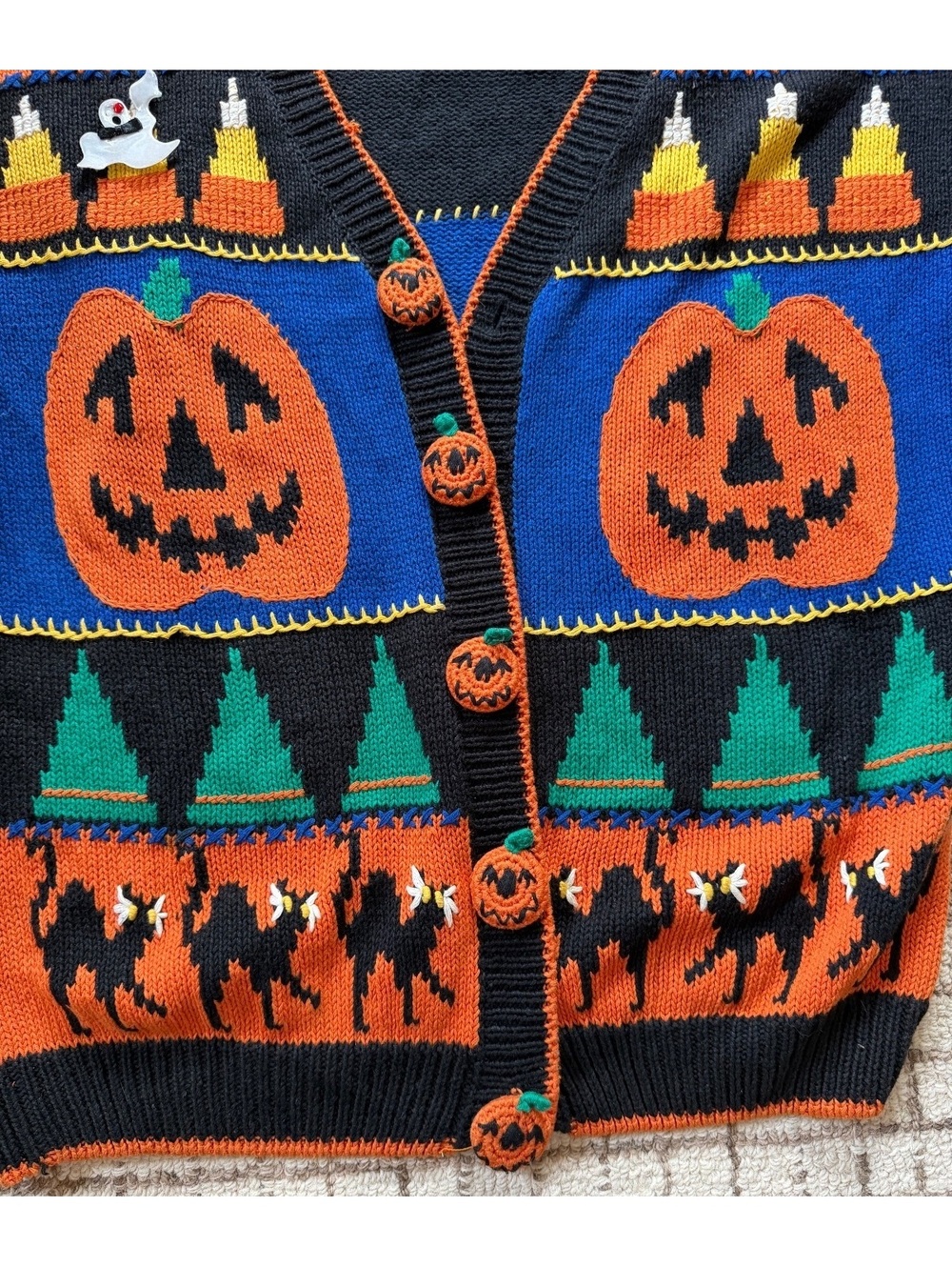 Women’s vintage grandma grannycore Halloween pumpkin spooky fall sweater - Picture 3 of 8